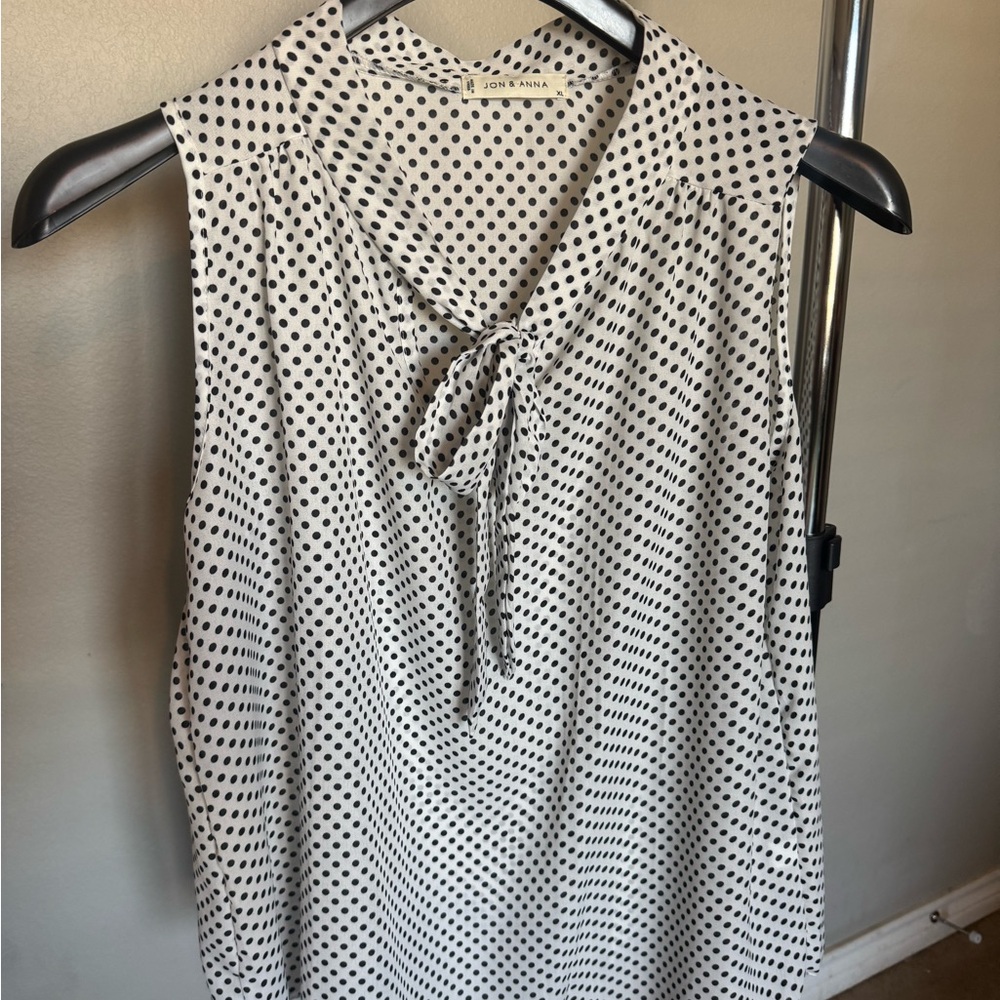 Jon & Anna Black and White Dotted Sleeveless Blouse